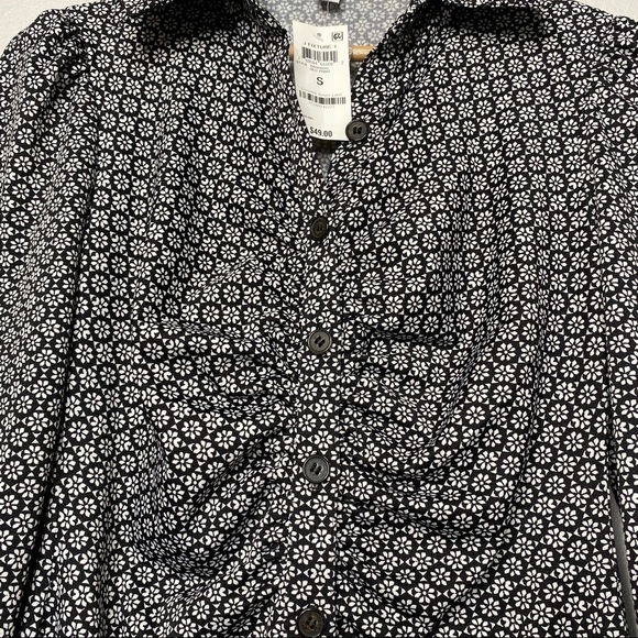 NWT “AND NOW THIS” Small, Black w/ White Long Sleeve Geo Print Polo Shirt - Picture 15 of 16